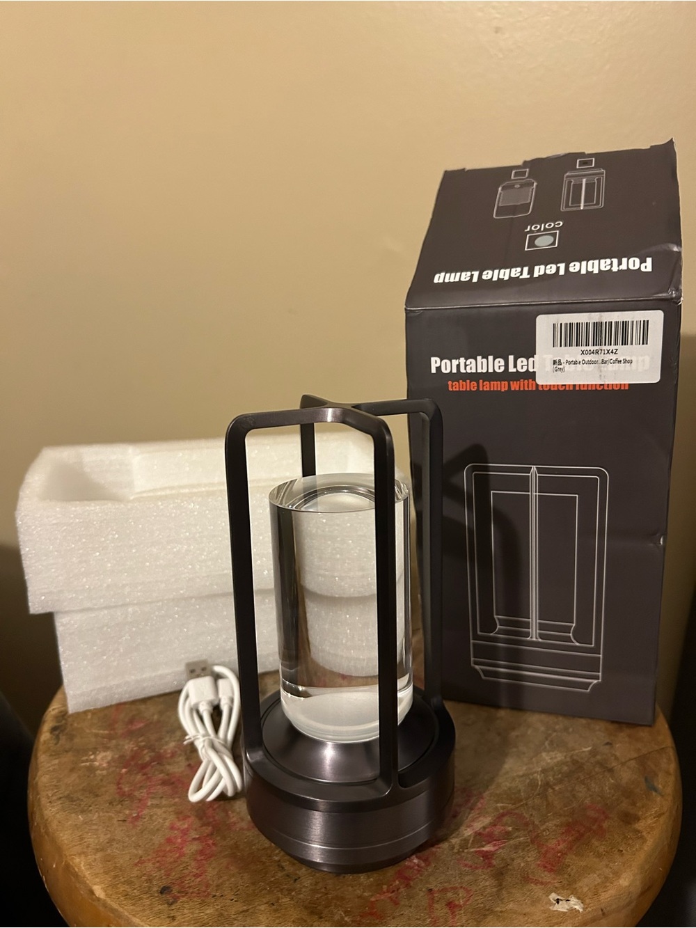 Rechargeable LED Lantern Table Lamp in Dark Bronze